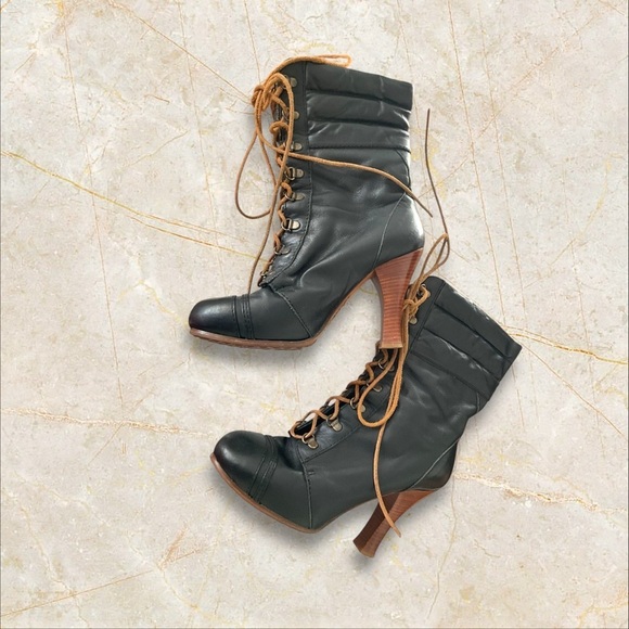 For all Mankind Ankle Boot Black Leather Lace Up Vintage‎ Boho Goth Witchy SZ 38 - Picture 5 of 12